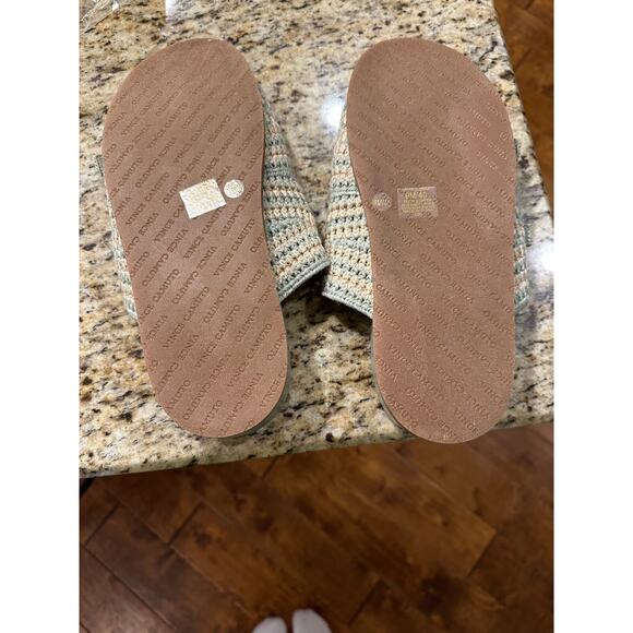 Vince Camuto Women's Sage Green Crochet Double Strap Slide Sandals Buckle Size 9 - Picture 7 of 9